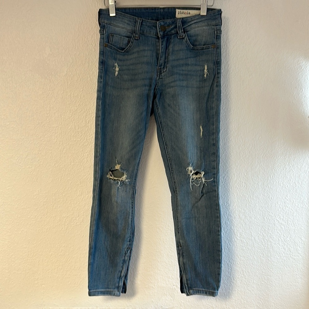 Pistola jeans ankle skinny distressed Tory ankle zip size 26.